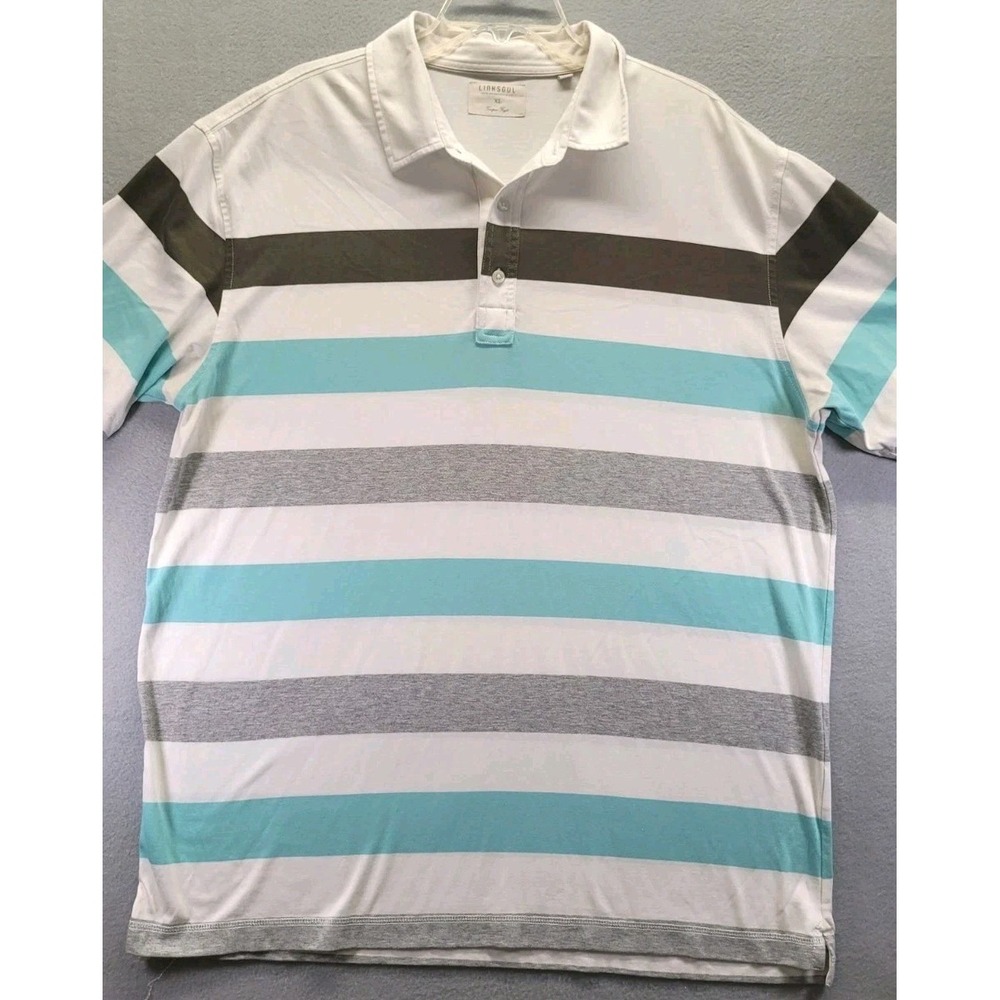 Linksoul Golf Polo Shirt Mens XL Gray Blue Striped Luxury Cotton Pocket Dadcore
